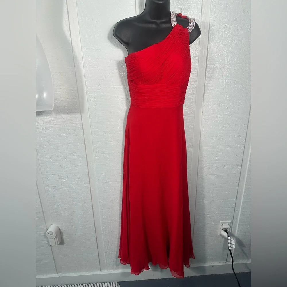 jovani red one shoulder dress Enchanting One-Shoulder Red Gown with 3D Floral Appliqu 39751